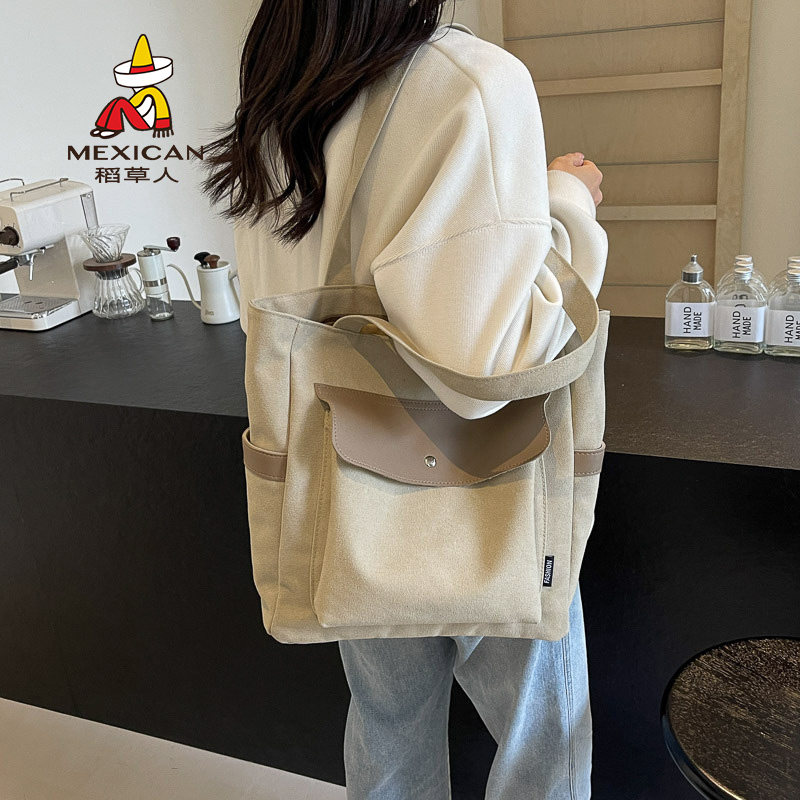 美拉德色系原宿风托特包美式复古女大学生通勤单肩包休闲百搭背包