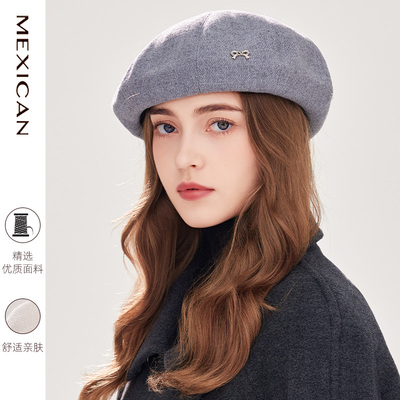 稻草人官方正品秋冬帽子时尚洋气报童帽女显脸小适合方圆脸贝雷帽