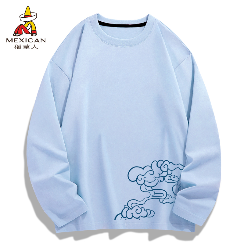 稻草人秋季纯棉长袖男士2025新款宽松休闲上衣男装内搭体恤衫潮Z