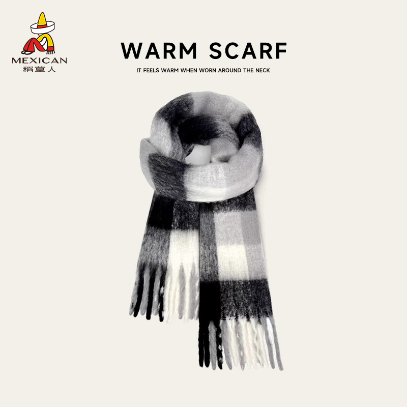 稻草人格子围巾女冬季2025新款