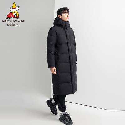 稻草人长款羽绒服男冬季2025新款超长过膝宽松加厚纯色鸭绒外套J