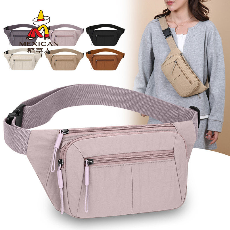 时尚便携多层胸包女轻便简约休闲单肩斜挎包尼龙百搭运动骑行腰包