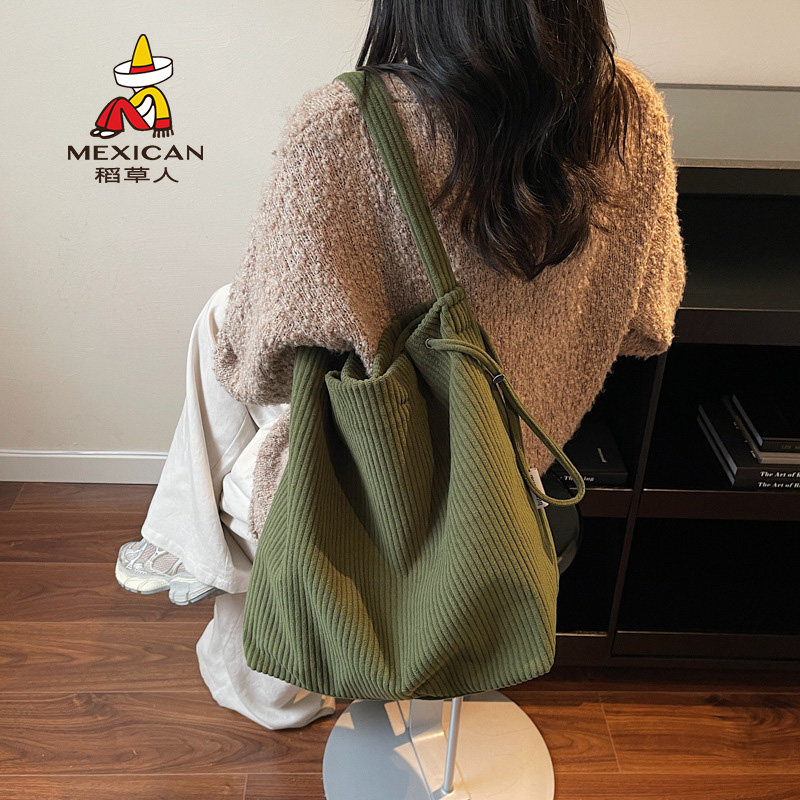 韩系ins新款高颜值纯色条纹松弛感托特包女轻便大容量斜挎包