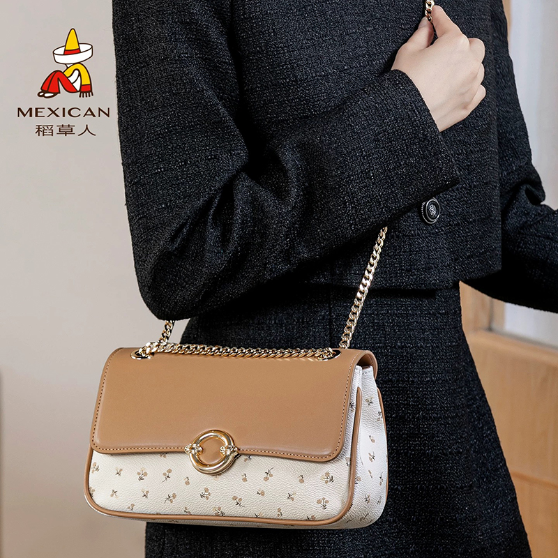 稻草人包包女包2025新款百搭小方包斜挎包印花女士链条单肩包正品