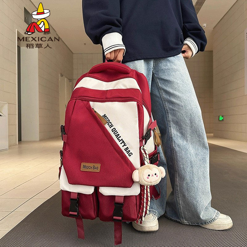 稻草人韩版ins新款高颜值撞色背包情侣轻便出行旅游大容量双肩包