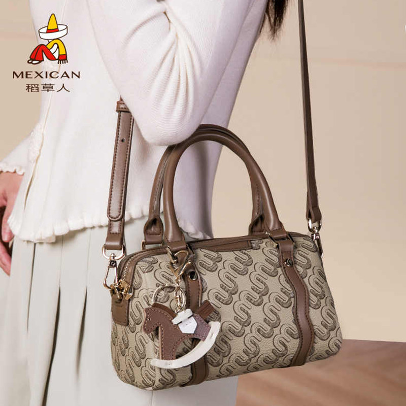 稻草人波士顿包老花枕头包女2025新款夏季高级感斜挎手提复古小包