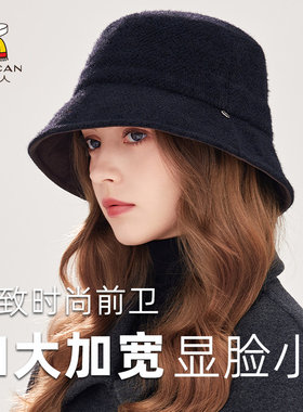 稻草人渔夫帽女新款秋冬显脸小黑色水桶帽日系遮阳防晒帽子太阳帽