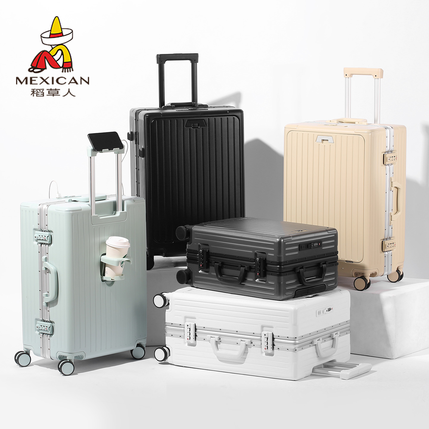 稻草人女2025新款前侧开口行李箱拉杆20寸多功能登机小型旅行箱男