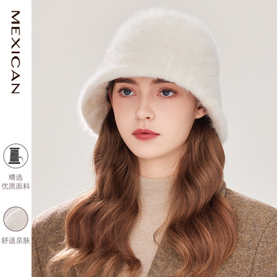 稻草人毛绒渔夫帽女冬季大头围毛毛绒帽子秋天遮脸显脸小水桶盆帽