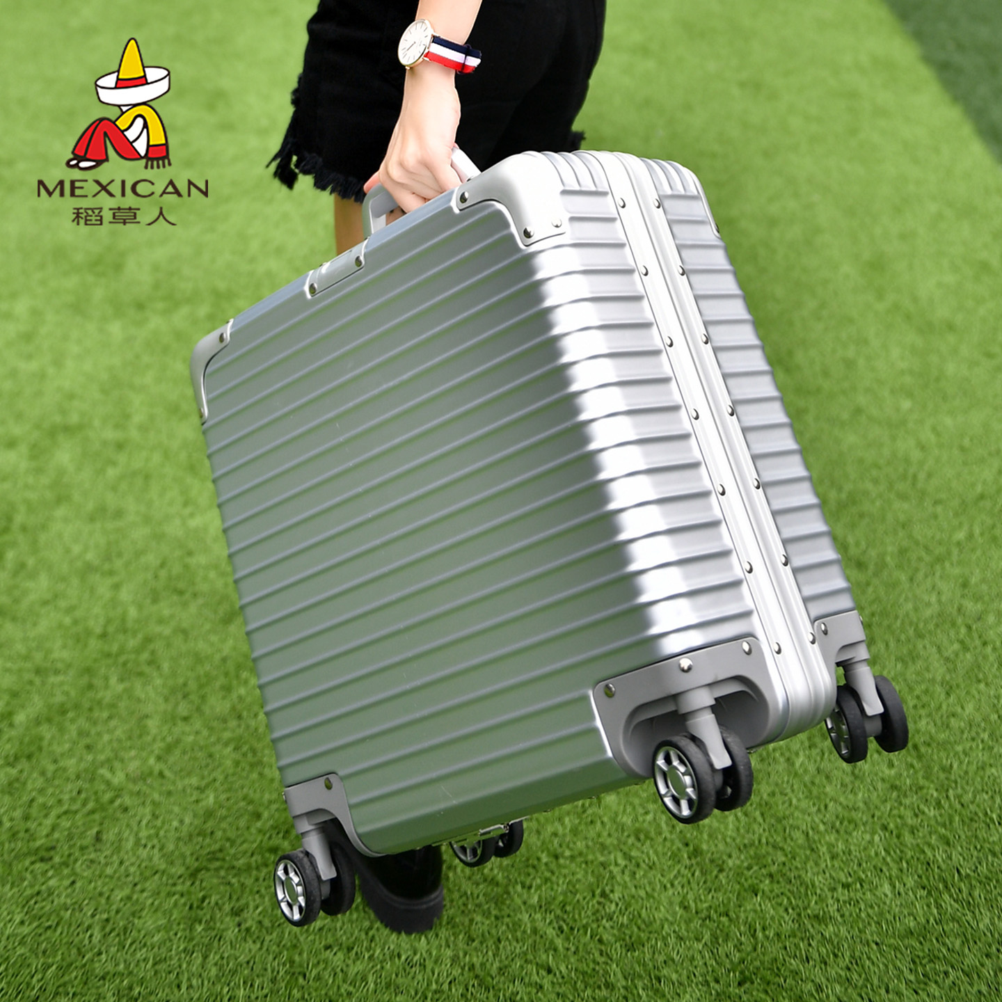 【新款】稻草人18英寸商务出差登机箱旅行箱行李箱拉杆箱纯PC材质