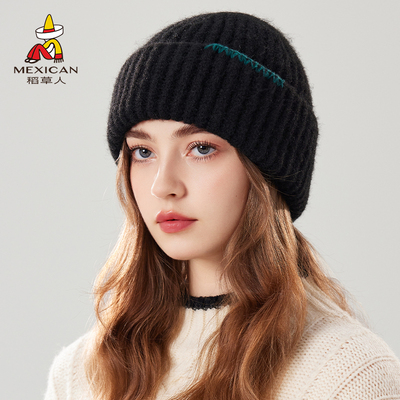 稻草人保暖护耳针织帽男女护耳