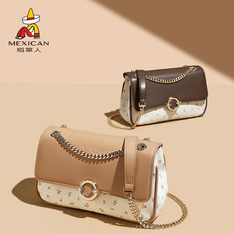 稻草人包包女包2025新款百搭小方包斜挎包印花女士链条单肩包正品