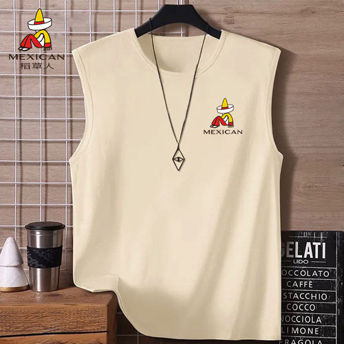 Mexican/稻草人纯棉背心男夏季新款男装运动坎肩袖男士无袖t恤男Z