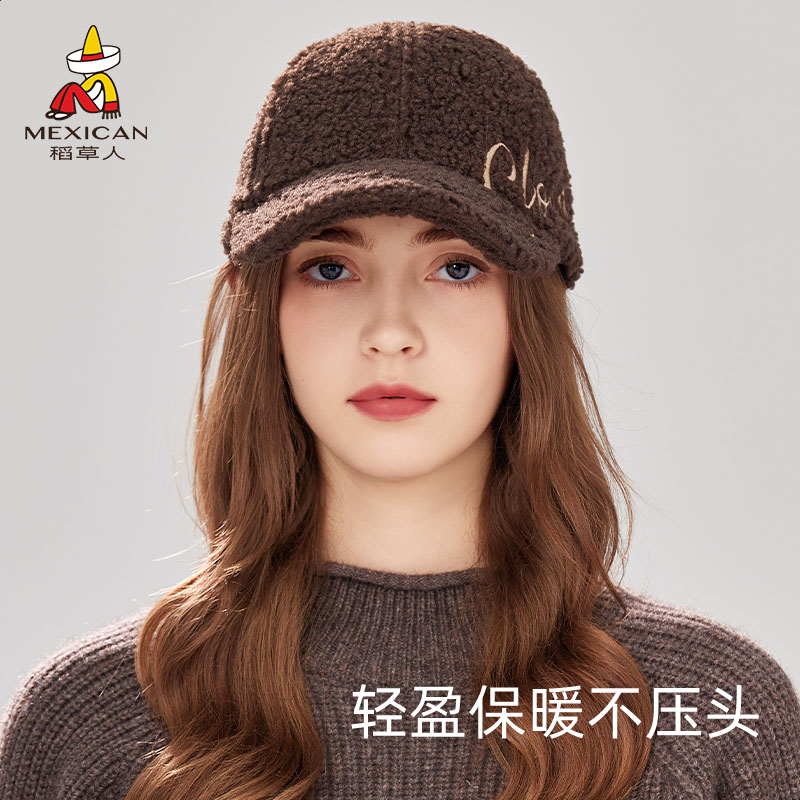 稻草人帽子女2025新款冬时尚洋气大头围显脸小鸭舌毛绒保暖棒球帽