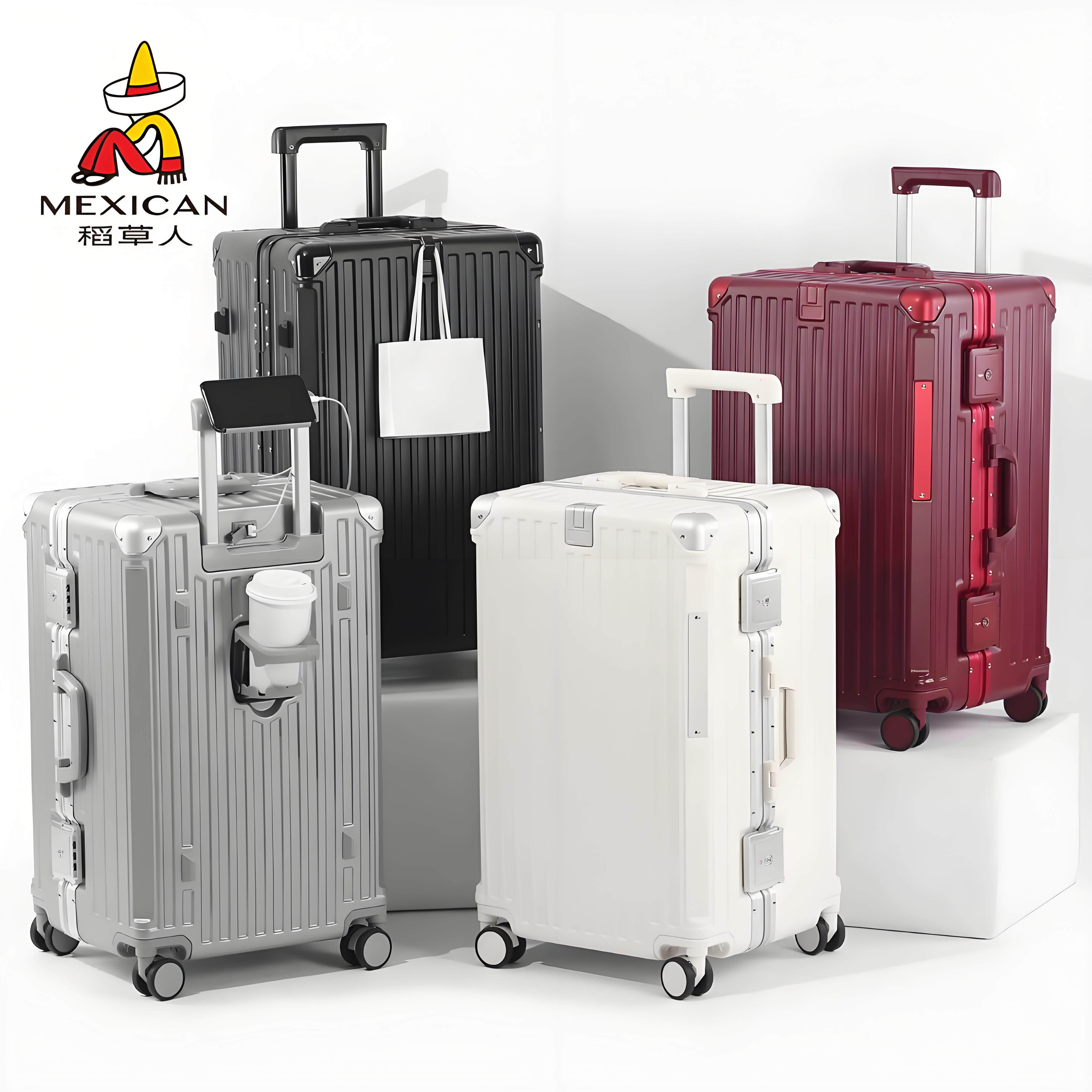 稻草人2025新款铝框行李箱出差商务24寸大容量拉杆密码旅行箱子