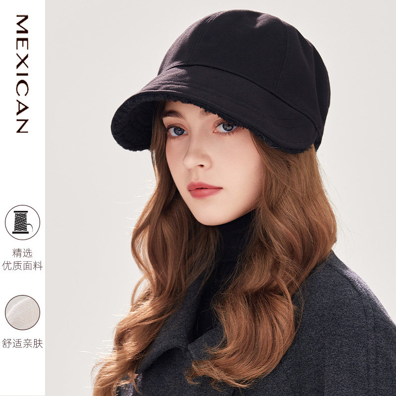 稻草人鸭舌帽大头适用显脸小女素颜冬渔夫帽加厚保暖羊羔毛渔夫帽