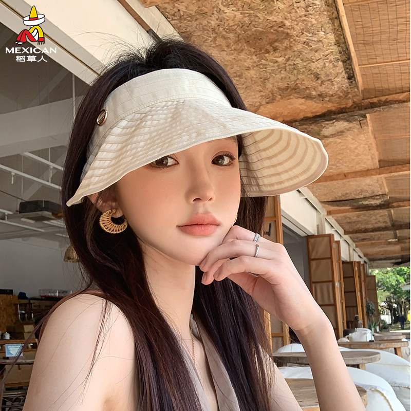 稻草人夏季防晒大檐空顶遮阳帽女