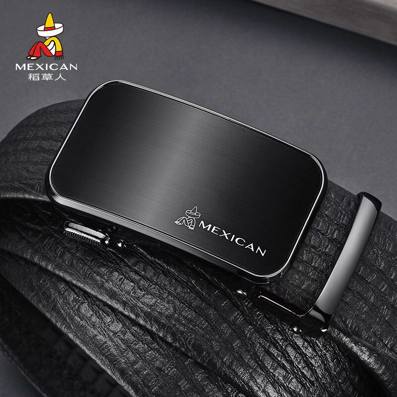 稻草人皮带男真皮自动扣