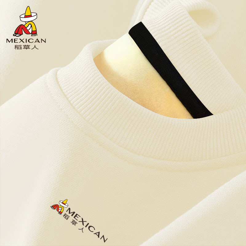 稻草人圆领加厚卫衣男2025新款保暖厚款外套百搭无帽加绒上衣冬Z