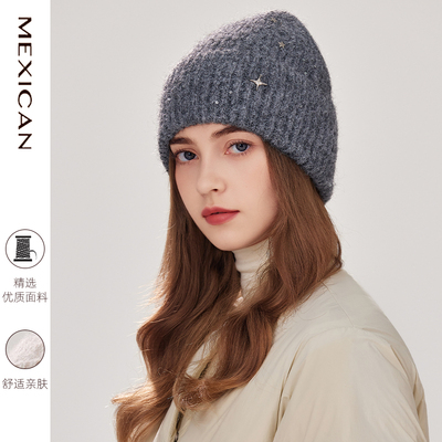 稻草人百搭毛线帽女秋冬季加厚