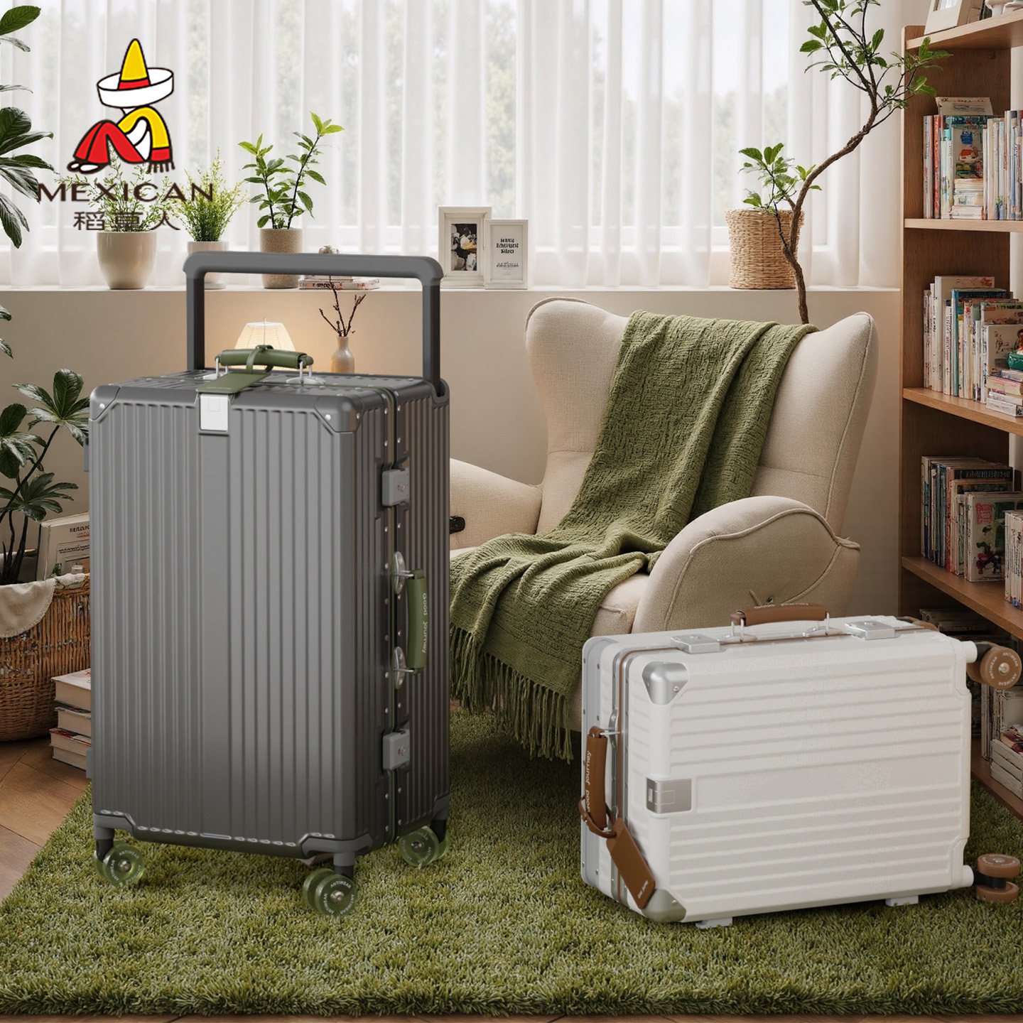 稻草人宽拉杆行李箱女登机铝框拉杆箱2025新款万向轮密码旅行箱男