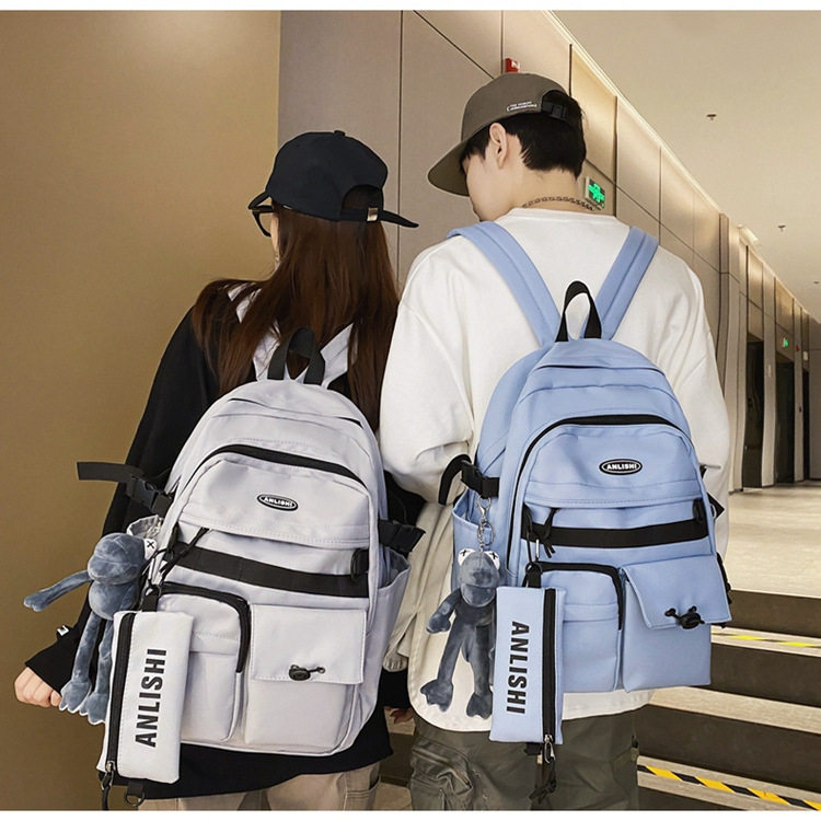 稻草人日系原宿复古工装书包初高中生大容量双肩ins校园风背包