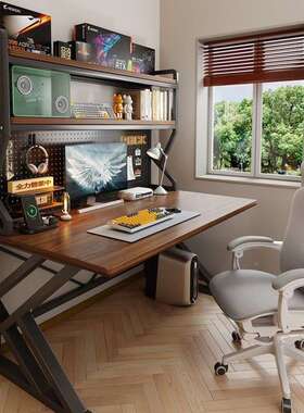 B1竞电桌脑桌台式家用洞JOV洞板电桌w书桌书架一体学习