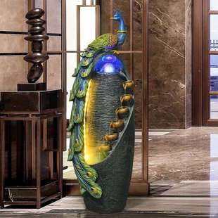 式地流水喷泉摆件中孔雀客厅风轮阳台870室内开业送礼景水观落加