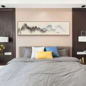 云雾水新中式 卧室床头702装 饰横画禅意山水幅画主卧挂老人房壁山