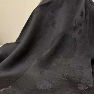 交织花香云纱面料过萝莨中薯式国风服装布564料新黑色缎面提花布