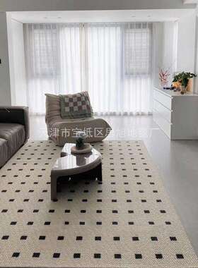 棋盘格黑石子SX670197公寓地极毯客厅法式奶卧油风简百搭毯室地毯