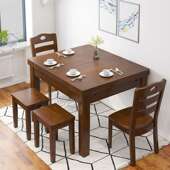 全实木餐桌桌餐缩厅小户型家KCS用长方桌动伸折叠吃饭椅组合自跳