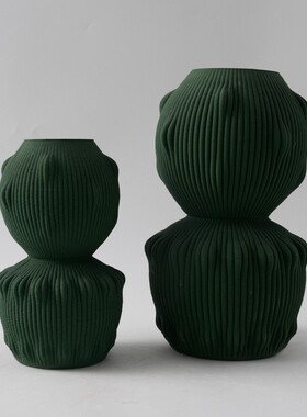 现代简约德YQ3D05镇陶3D打瓷桌印花瓶面景插花墨绿色葫芦形异形花