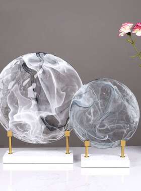 新式现代轻奢几何圆盘摆中件客厅玄关电样板软装房视柜铁艺KF-X02