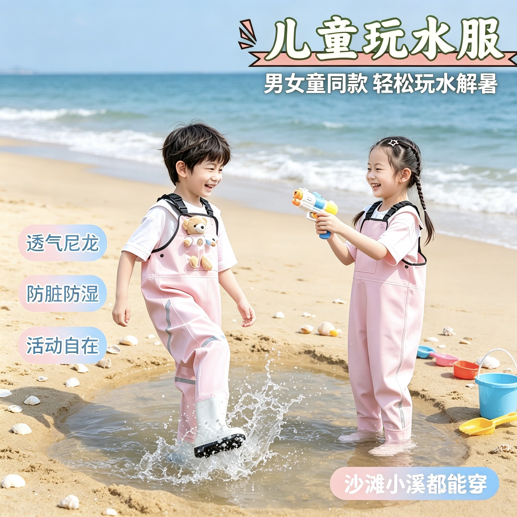 赶海连体裤儿童全身涉水服半身衣宝宝玩水下水新款防水溯溪装备