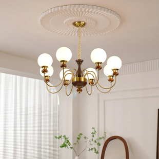 法式 中古风客厅吊灯吊灯魔豆高级感覆古风卧室灯胡桃木色餐厅灯具