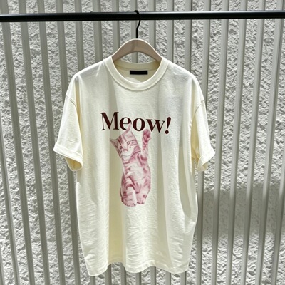 正品2025夏新品猫咪印花圆领宽松短袖T恤MBE2TEE040抗菌防螨棉质