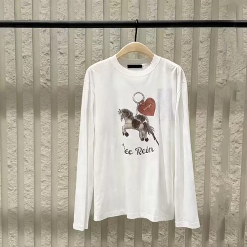 正品2026春新品马年系列怀旧印花含亚麻白色长袖T恤MBF1TEE034
