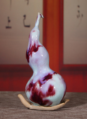 陶瓷创意中式桌面摆件钧瓷煤烧釉葫芦家居客厅装饰祝福招财送礼品