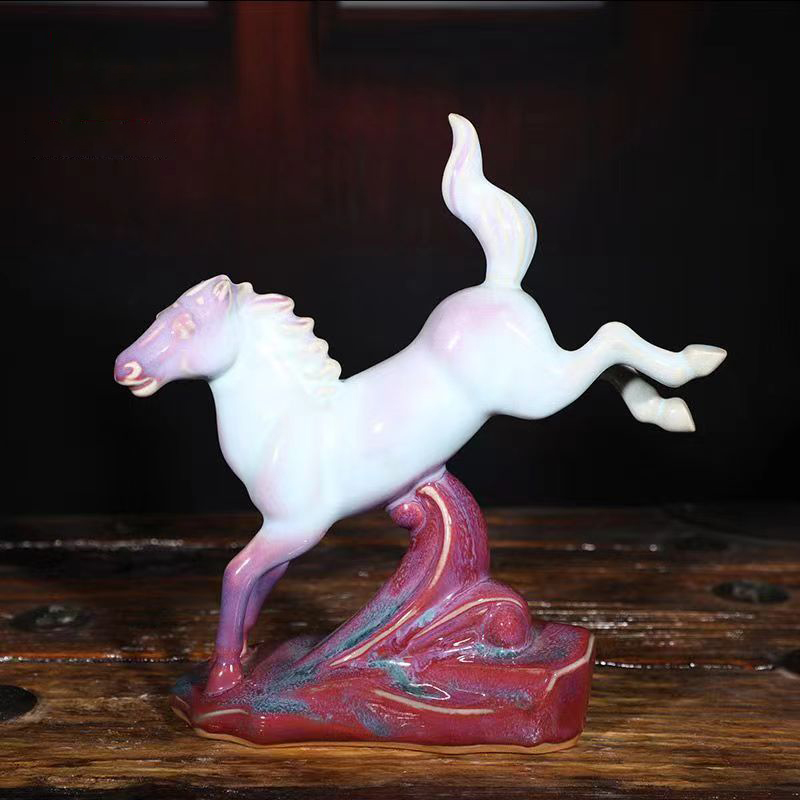 马踏飞燕钧瓷摆件河南禹州神垕窑变釉陶瓷礼品非哥汝瓷祝福朋友礼