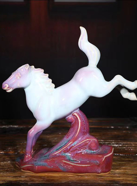 马踏飞燕钧瓷摆件河南禹州神垕窑变釉陶瓷礼品非哥汝瓷祝福朋友礼