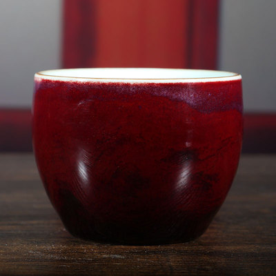 钧瓷茶杯玛瑙红主人杯中式张笑炎陶瓷功夫茶具居家品茗杯礼盒装