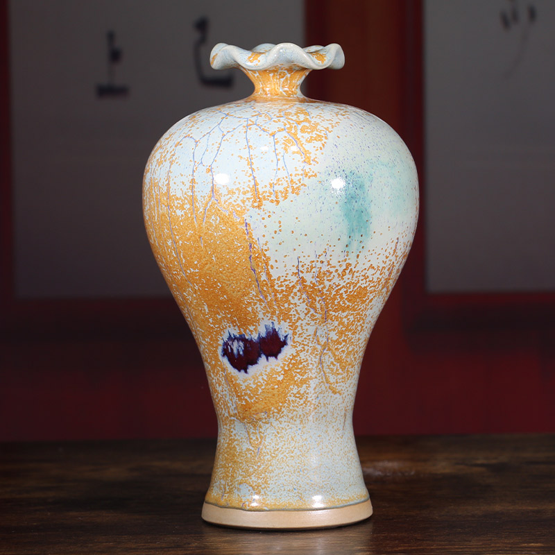 钧瓷金秋荷韵瓶中式桌面陶瓷小花瓶家居摆件客厅玄关餐桌装饰摆设