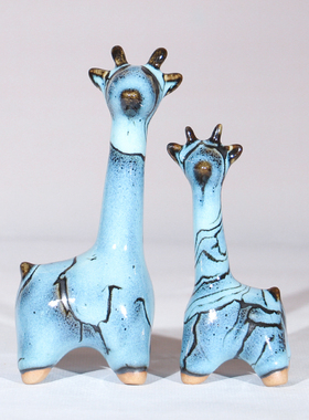 河南神垕镇精品钧瓷器摆件装饰品可爱长颈鹿半手工窑变釉送礼盒装