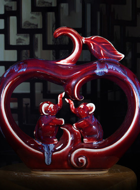 钧瓷摆件平安吉祥陶瓷保平安祝福工艺品高档送礼品中式客厅办公室