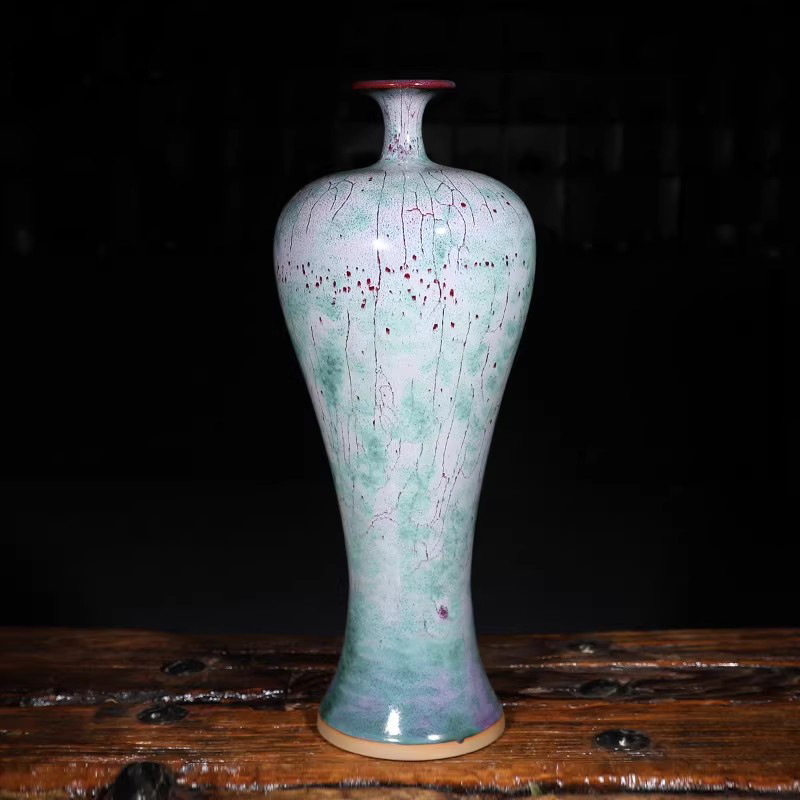 禹州神垕钧瓷窑变走泥纹釉花瓶客厅玄关摆件东方丽人梅瓶陶瓷礼品
