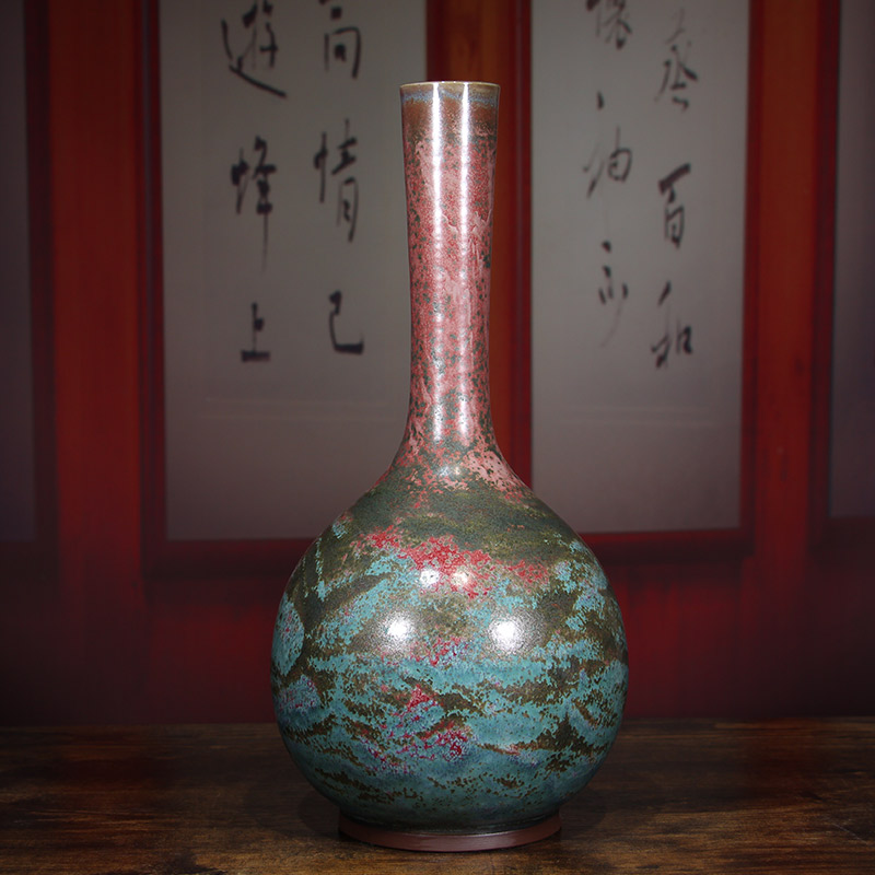 禹州神垕钧瓷李亚飞大师全手工鹅颈瓶中式陶瓷花瓶家居装饰品摆件
