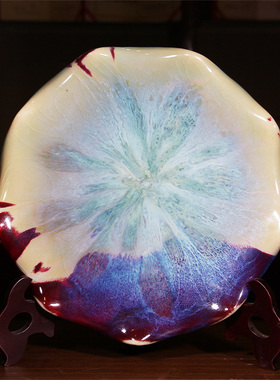 钧瓷挂盘蓝莲花赏盘神垕陈奎峰大师全手工工艺品陶瓷家居装饰摆件