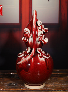 钧瓷摆件福禄双全葫芦中国红釉色禹州神垕钧窑花瓶高档送陶瓷礼品