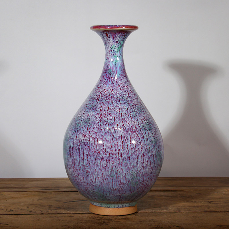 走泥纹钧瓷玉壶春花瓶河南禹州神垕钧窑摆件插花瓶送礼盒装陶瓷瓶